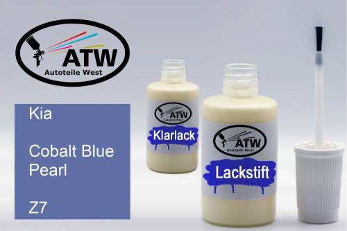 Kia, Cobalt Blue Pearl, Z7: 20ml Lackstift + 20ml Klarlack - Set, von ATW Autoteile West.